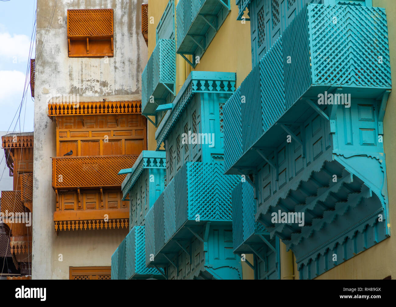Old houses with wooden mashrabiyas in alBalad quarter, Mecca province