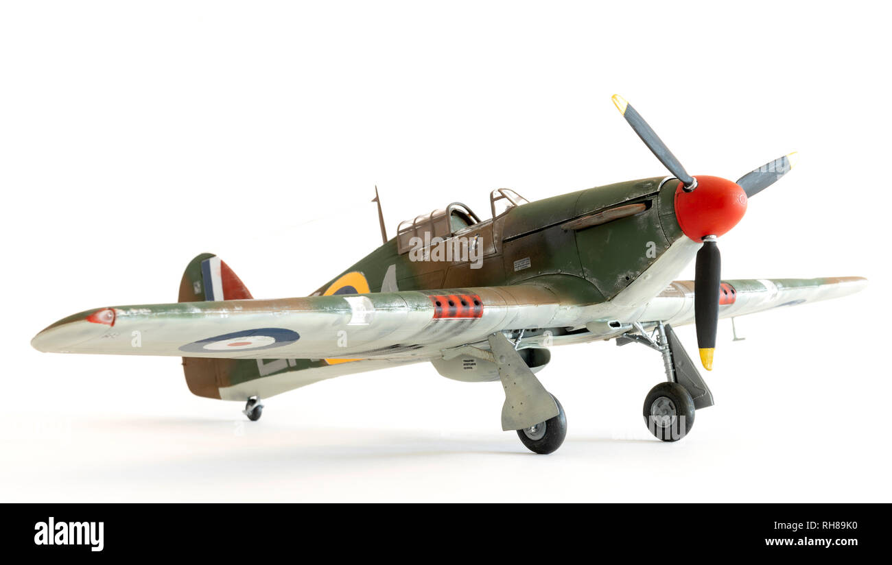 Airfix 1:24 scale model of a Hawker Hurricane MkI fighter plane as used in the Battle of Britain Stock Photo