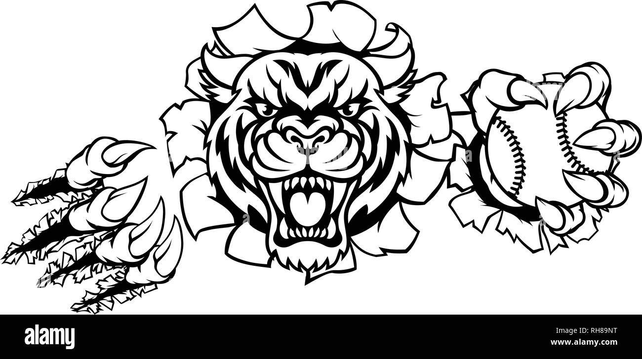 Tiger Holding Baseball Ball Breaking Background Stock Vector