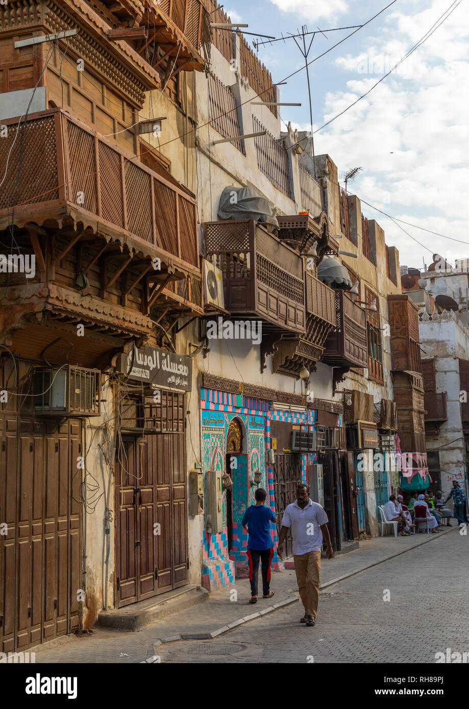 Old houses with wooden mashrabiyas in alBalad quarter, Mecca province