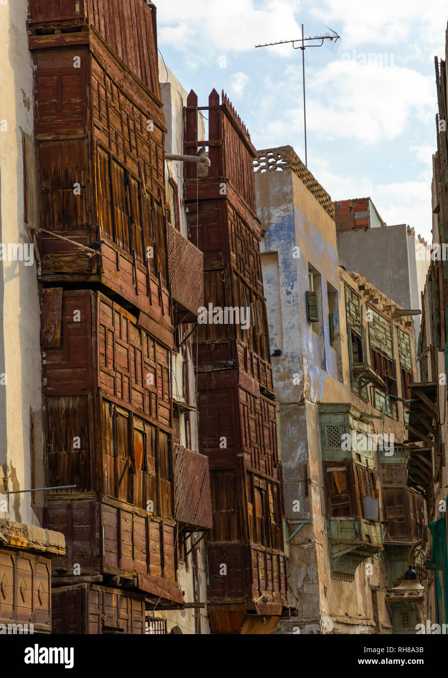Old houses with wooden mashrabiyas in alBalad quarter, Mecca province
