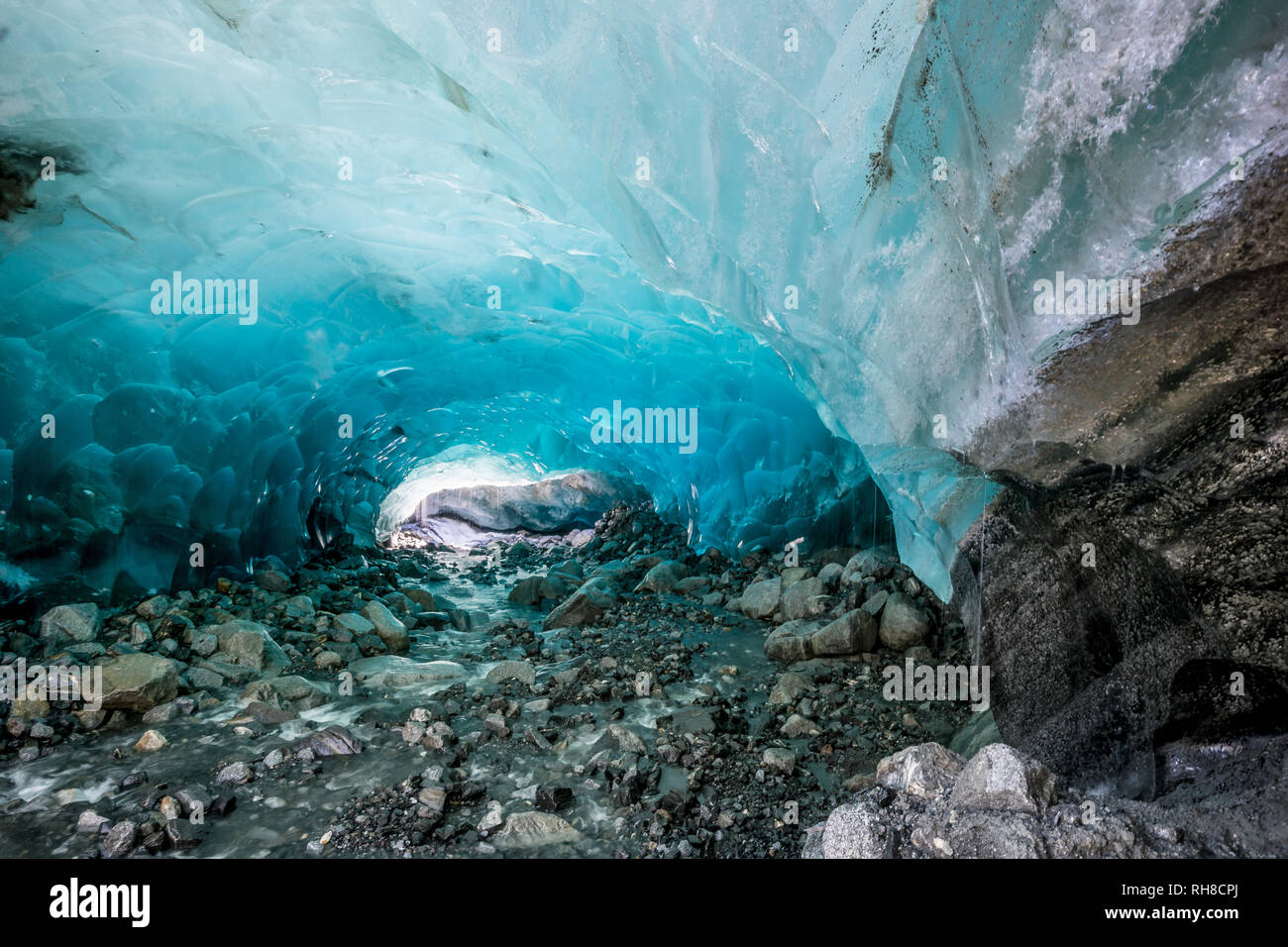 underneath the ice of Mendenhall Glacier, Juneau Stock Photo