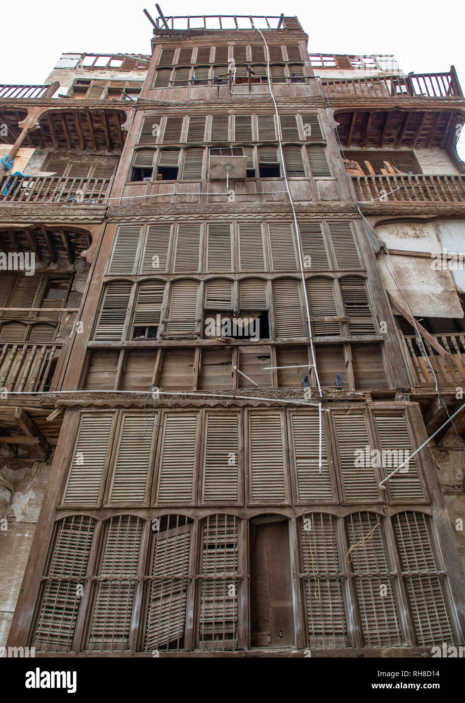Old house with wooden mashrabiya in alBalad quarter, Mecca province