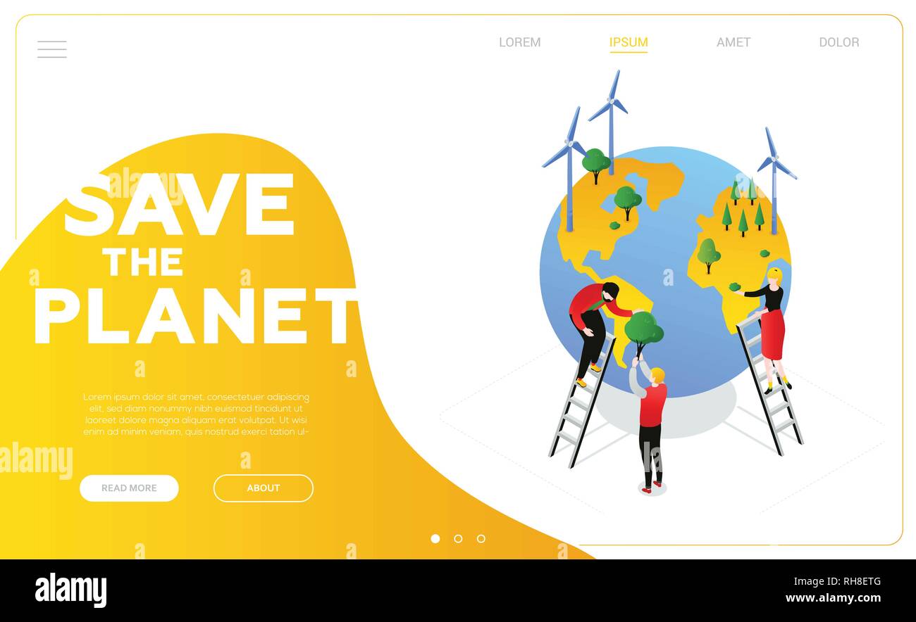 Save the planet - modern colorful isometric vector web banner Stock Vector