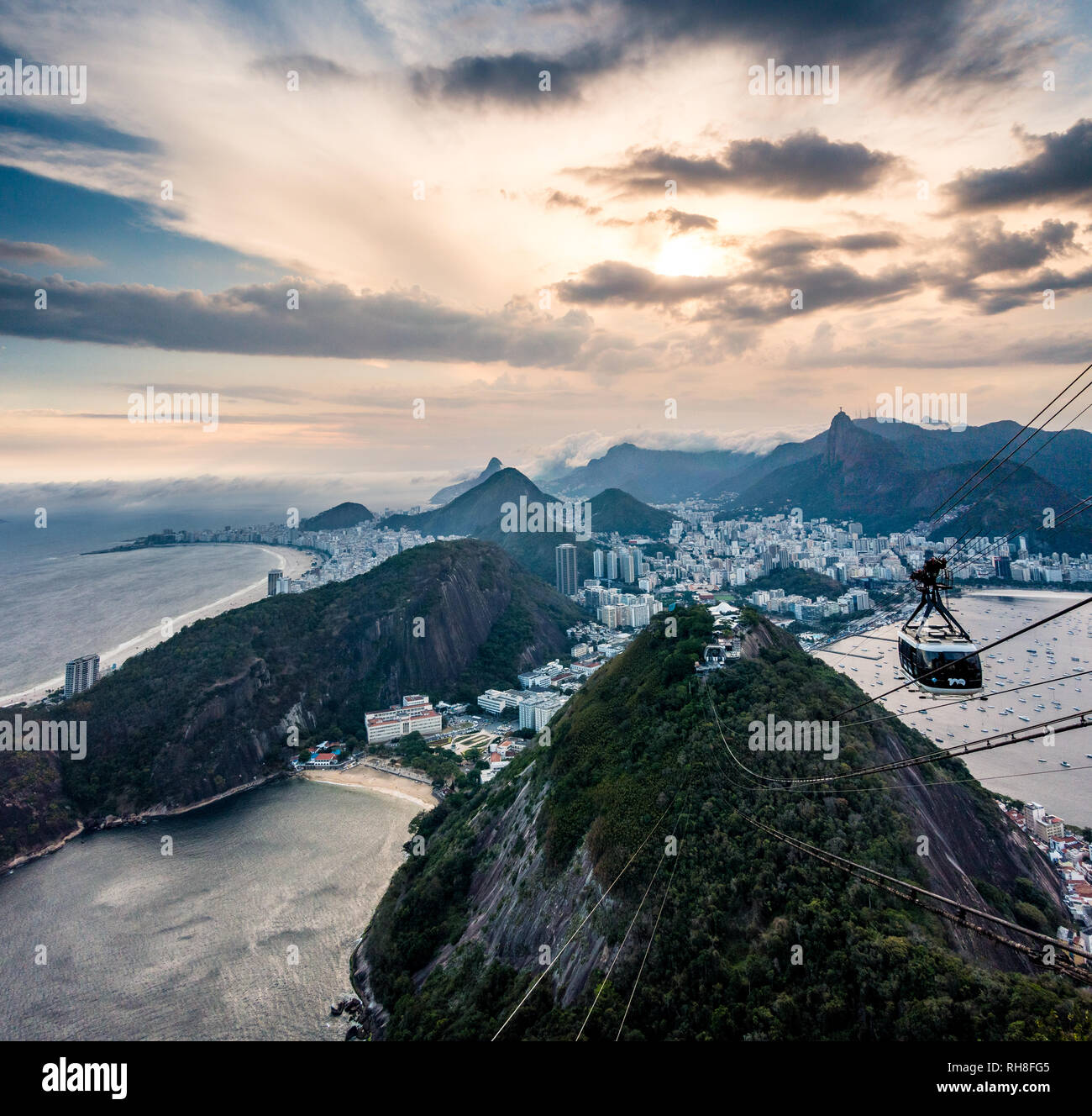 enchanting view from Sugarloaf over the stunning scenery of Rio de Janeiro at sunset Stock Photo