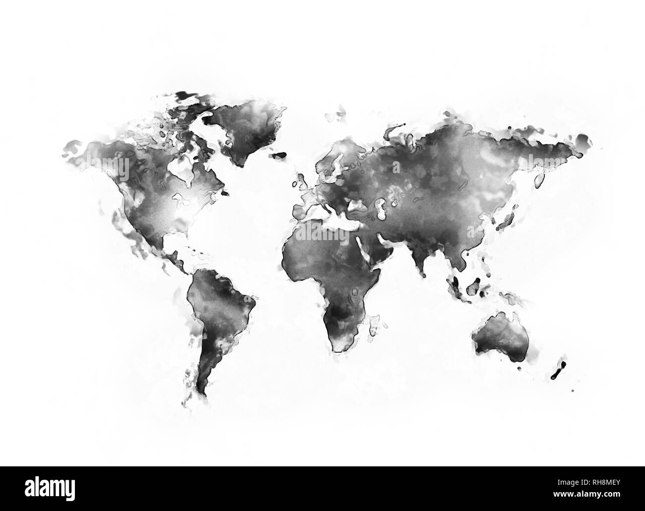 World map black ink isolated on white background Stock Photo
