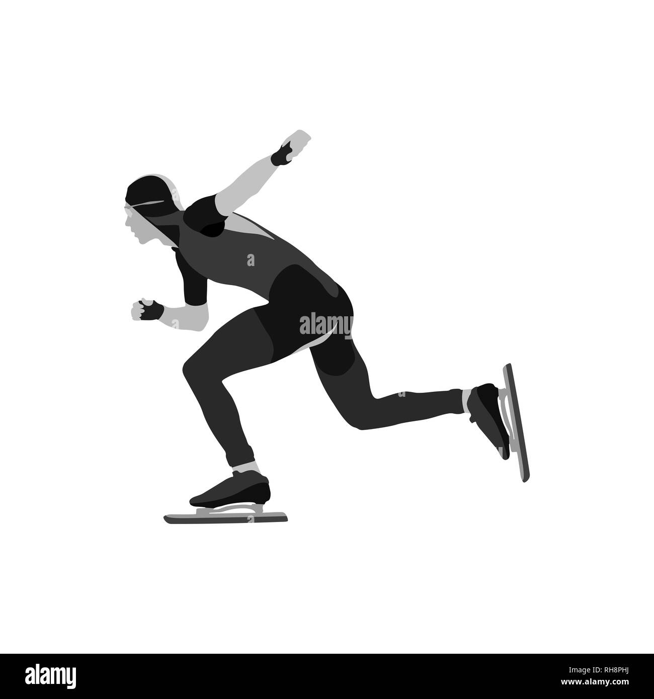 athlete speed skater black and white silhouette Stock Photo