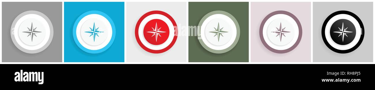 Compass icon set, vector illustrations in 6 options for web design and mobile applications Stock Vector