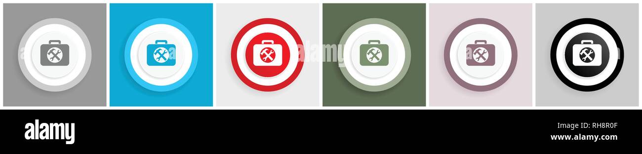 Toolkit icon set, vector illustrations in 6 options for web design and mobile applications Stock Vector