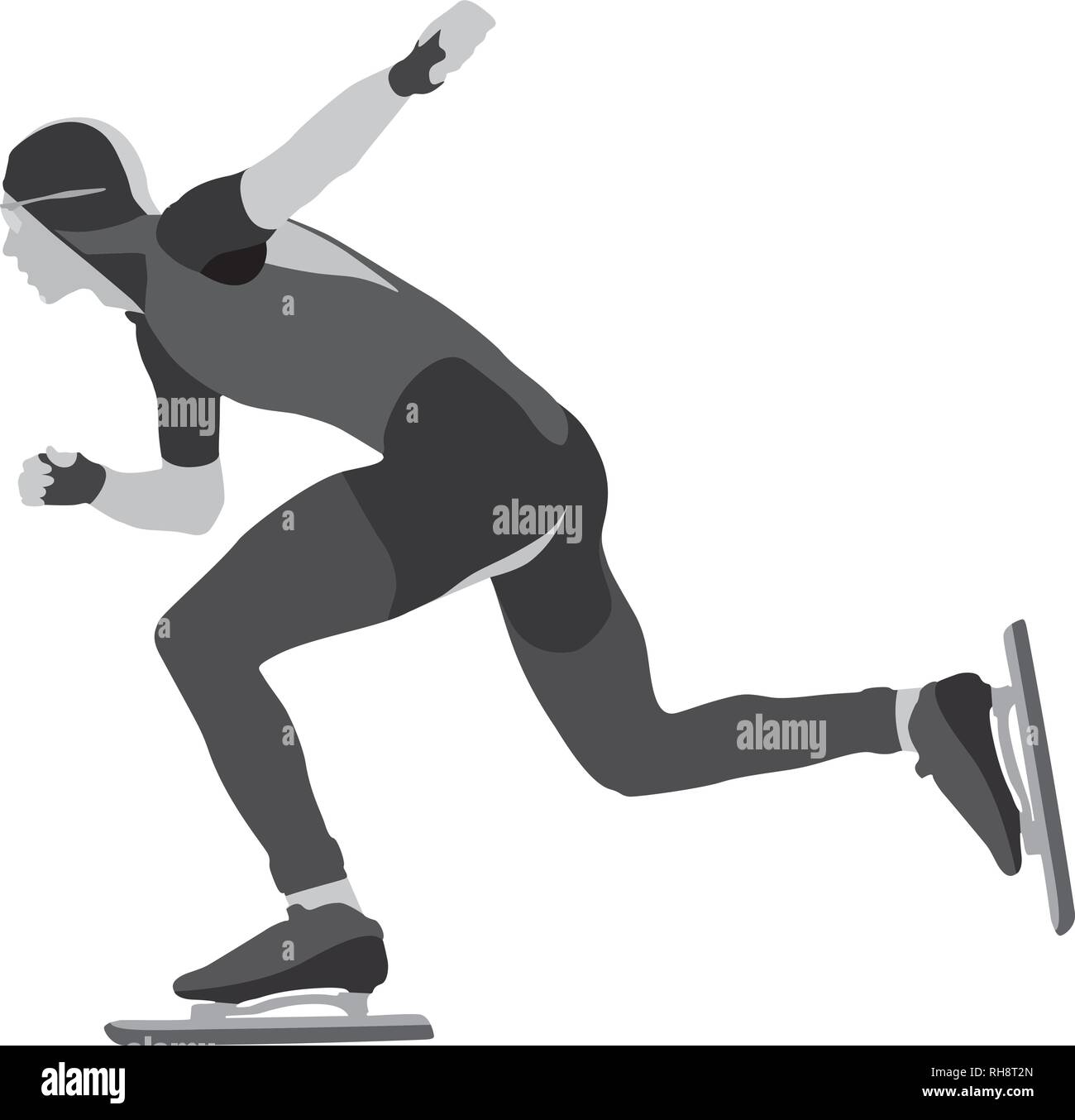 athlete speed skater black and white silhouette Stock Vector