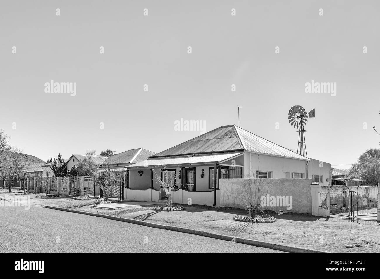 DE AAR, SOUTH AFRICA, AUGUST 6, 2018 A monochrome street scene, with