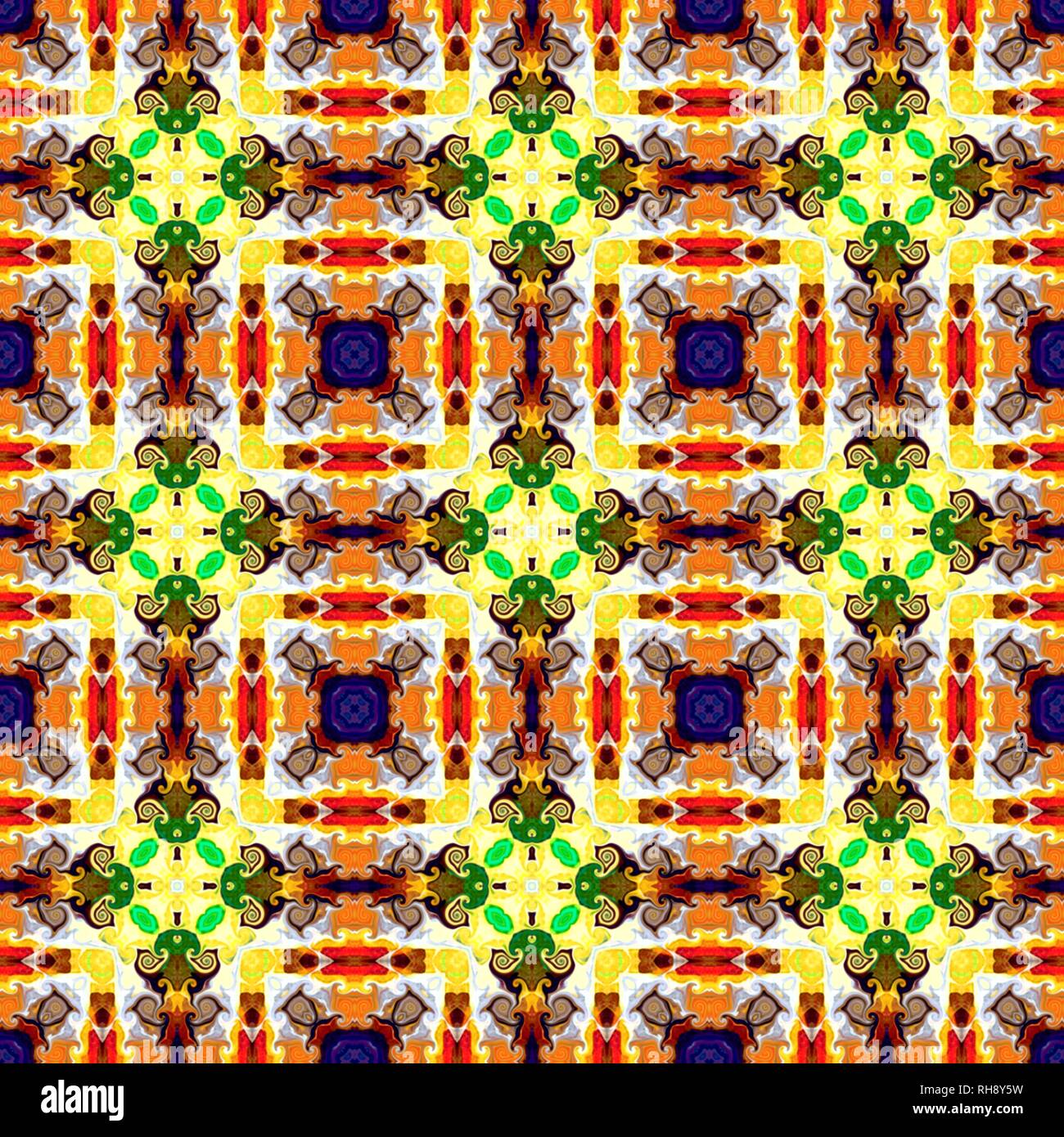 Seamless raster pattern in oriental style Flower psychedelic mosaic ...