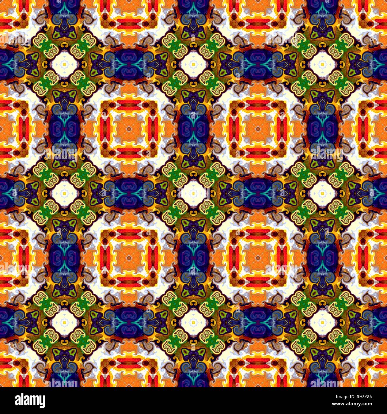 Seamless raster pattern in oriental style Flower psychedelic mosaic ...