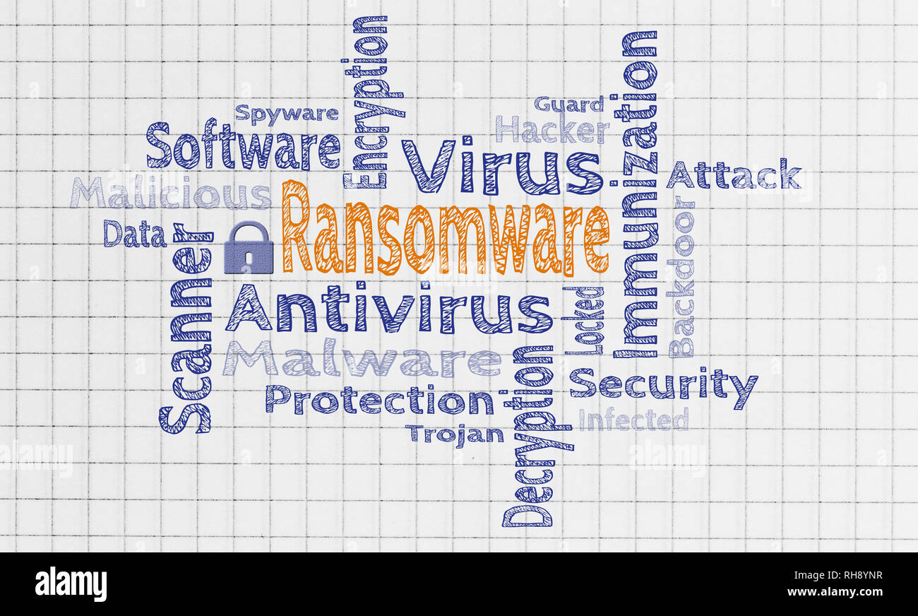 Ransomware cloud on notepad concept. Stock Photo