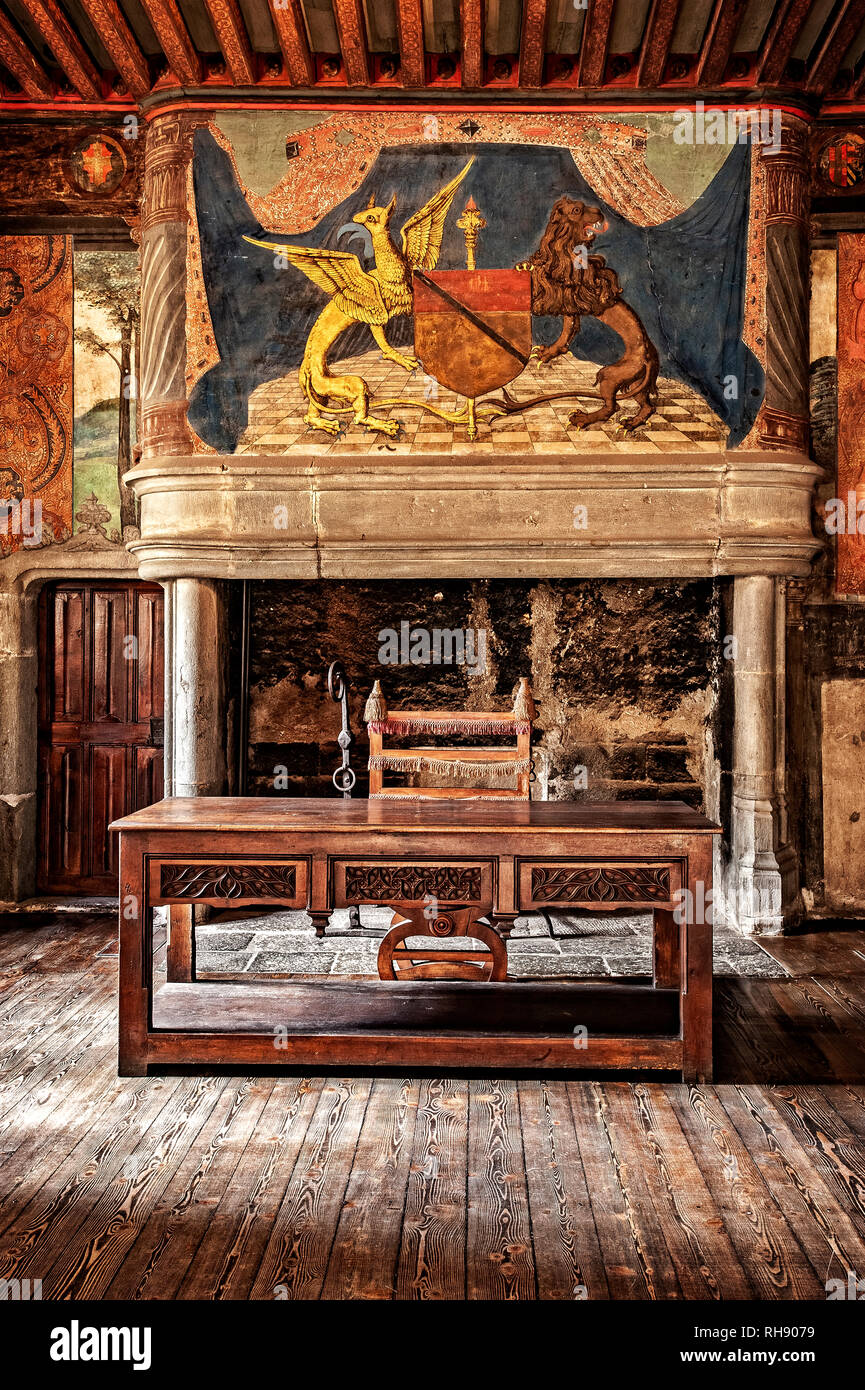 Italy Valle d'Aosta Issogne the Castle - Justice hall - fairplace Stock Photo