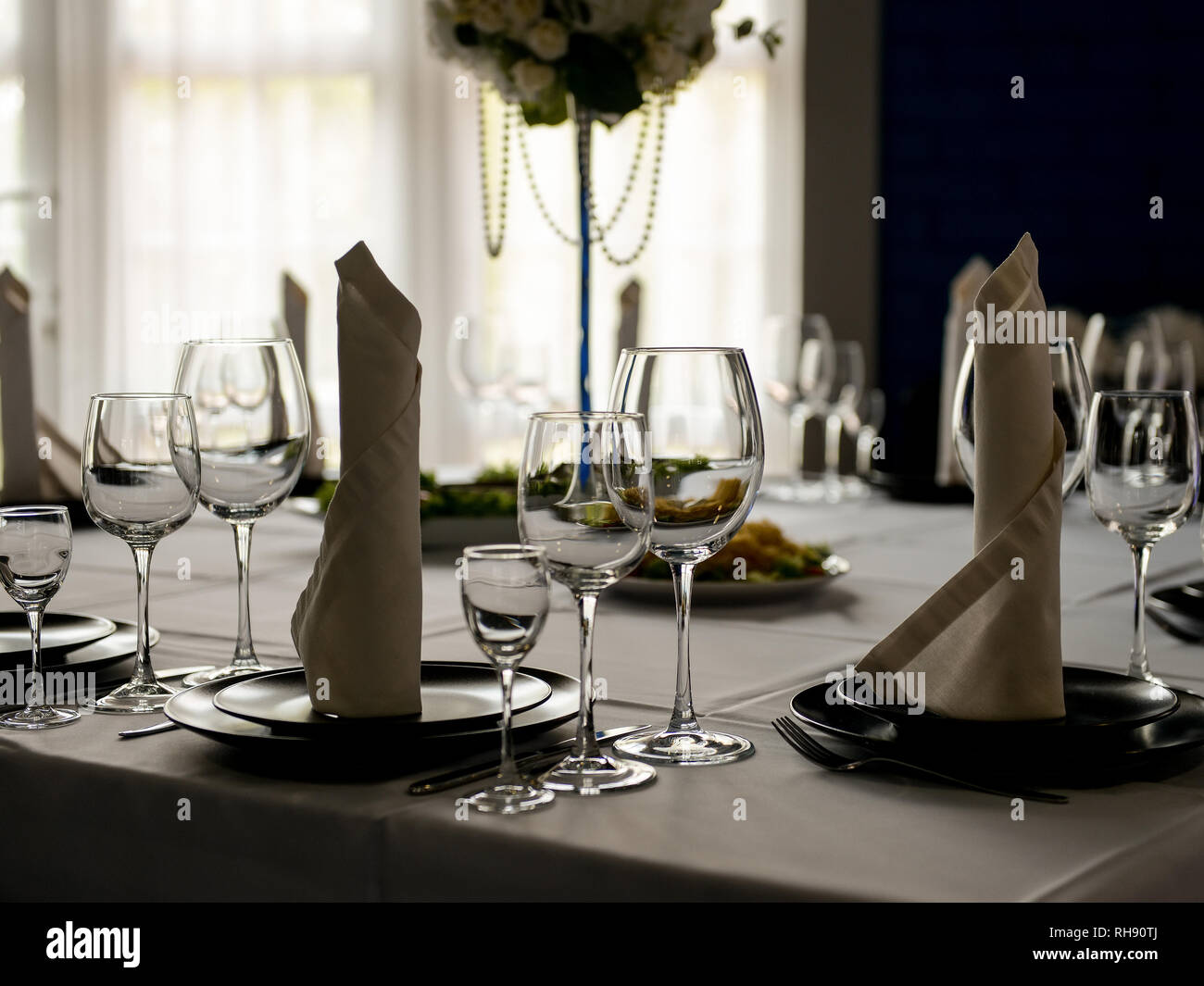 Beautiful interior of restaurant ready for wedding celebration Stock ...