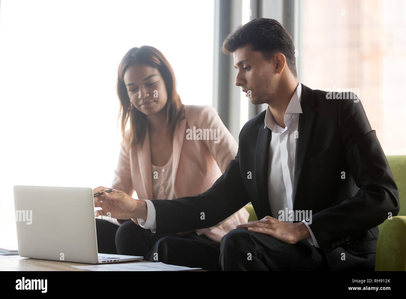 Client Offering Arabic business advisor speaking presenting african client offer with ...