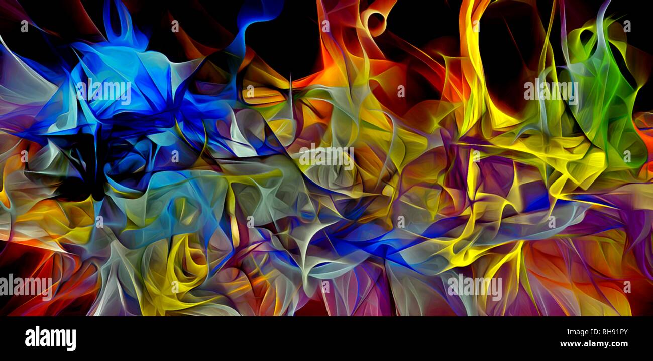 Abstract electrifying lines, smoky fractal pattern, digital ...