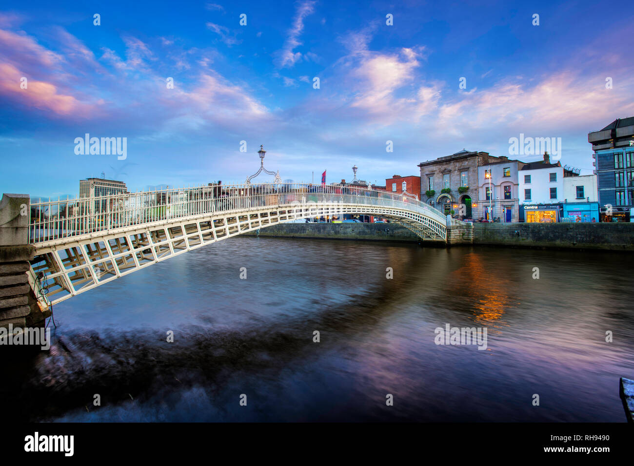 The Ha.penny Bridge over the River Liffey at Temple Bar Dublin Stock Photo