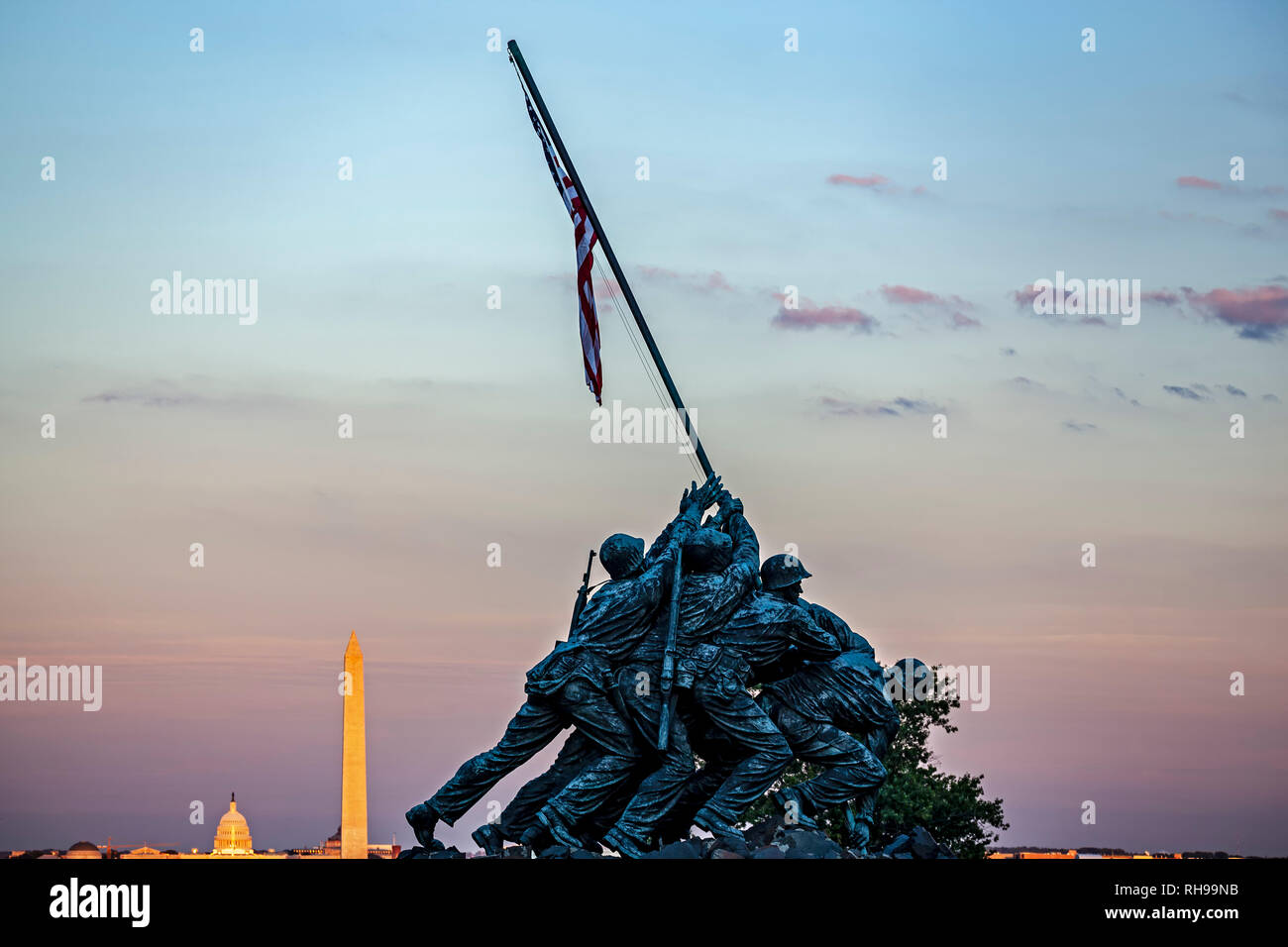 Iwo Jima Memorial (U.S. Marine Corps War Memorial), Arlington, Virginia; Washington Memorial and U.S. Capitol Building, Washington,  District of Colum Stock Photo