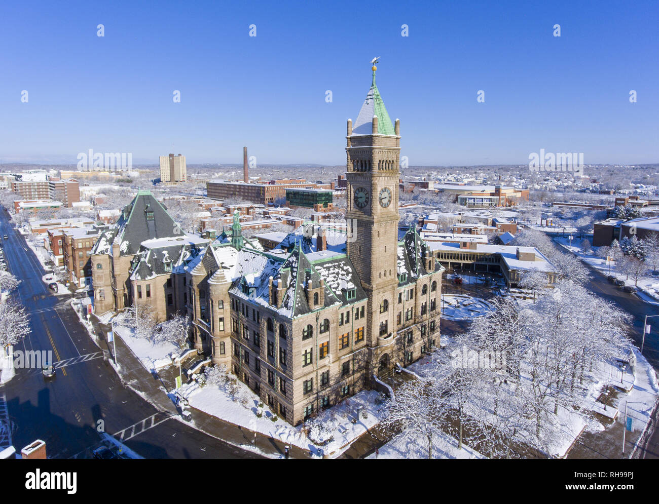 Lowell City Hall and downtown aerial view in downtown Lowell, Massachusetts, USA Stock Photo Alamy