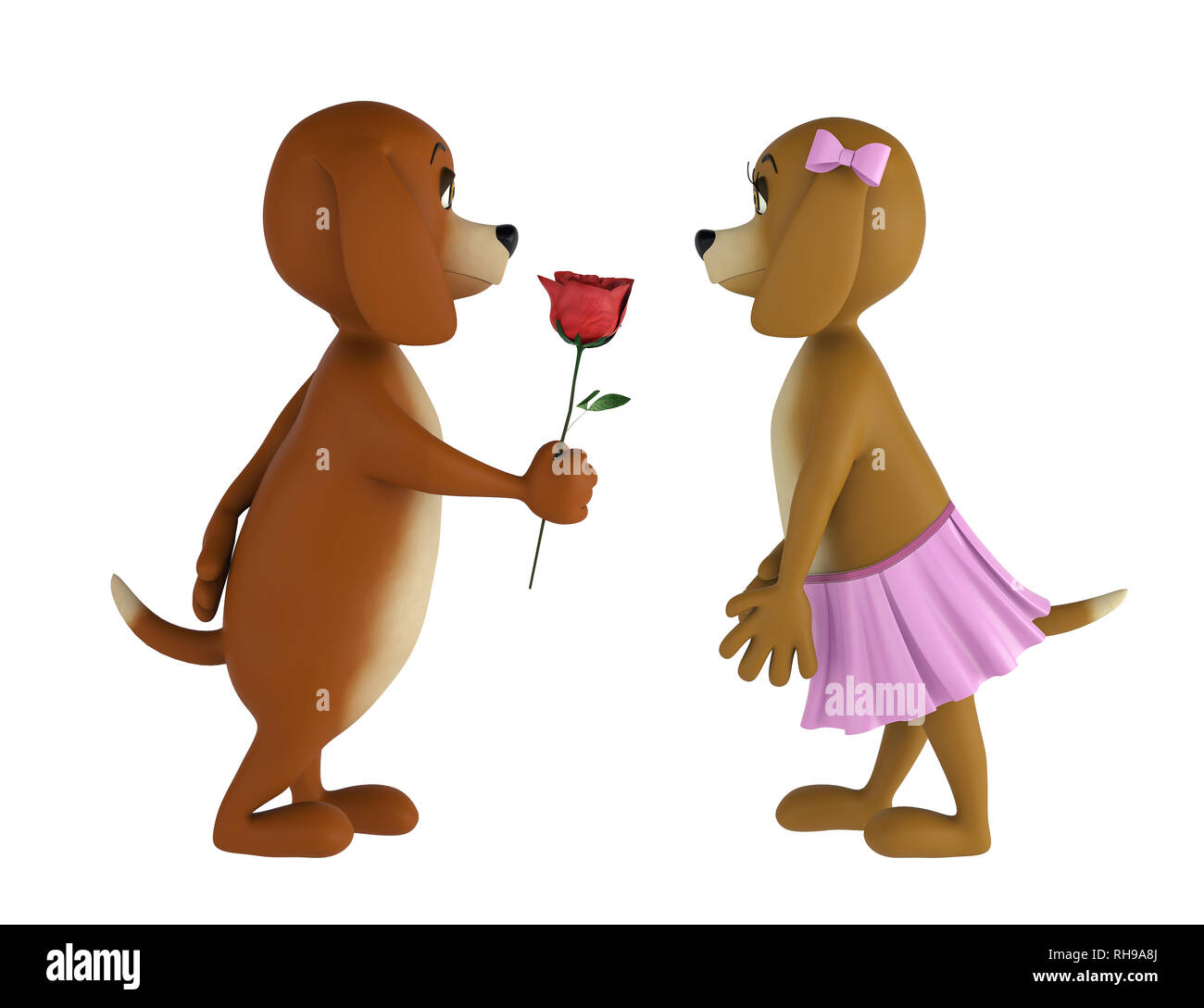 Two lover valentine dogs isolated on white background. 3d render Stock Photo