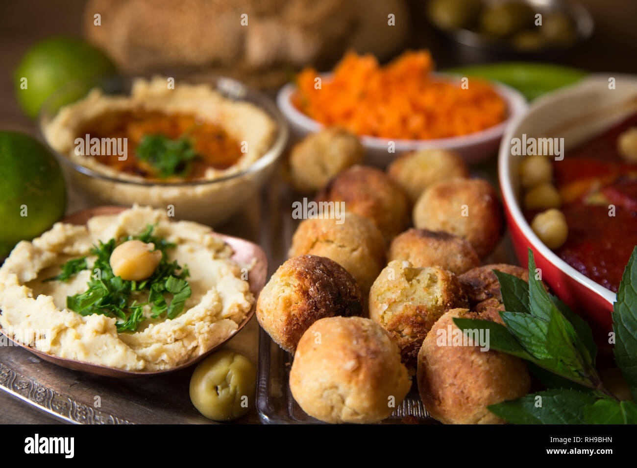 Hummus and falafel close up Stock Photo