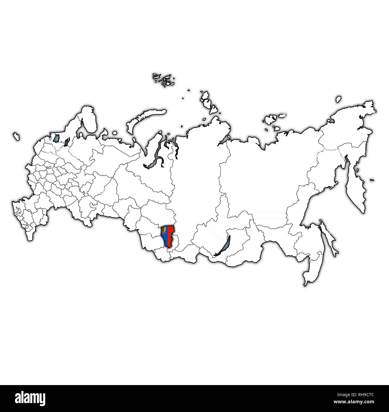 emblem of Kemerovo oblast on map with administrative divisions and ...