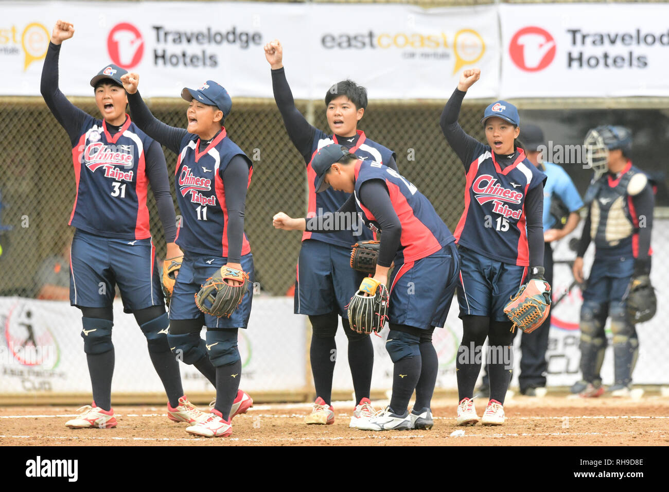 Chinese Taipei team seen in action during the match between Chinese Taipei and Italy.  Chinese Taipei won 4 - 3 Stock Photo