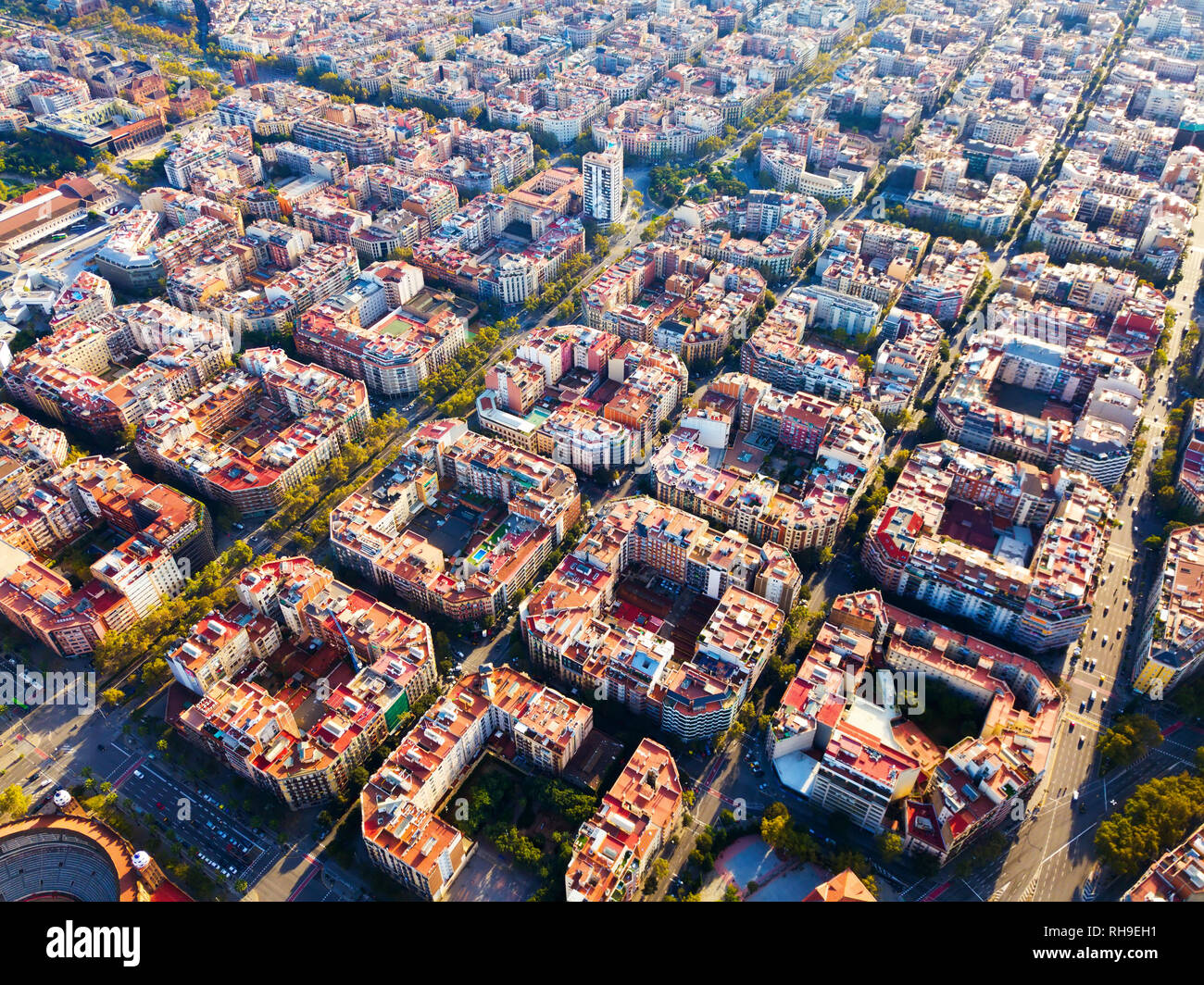 Modern urban landscape in Barcelona, panoramic view from drone of Eixample  district Stock Photo - Alamy