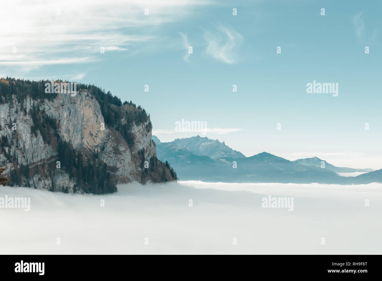 Foggy mountain landscape in Dornbirn, Austria Stock Photo