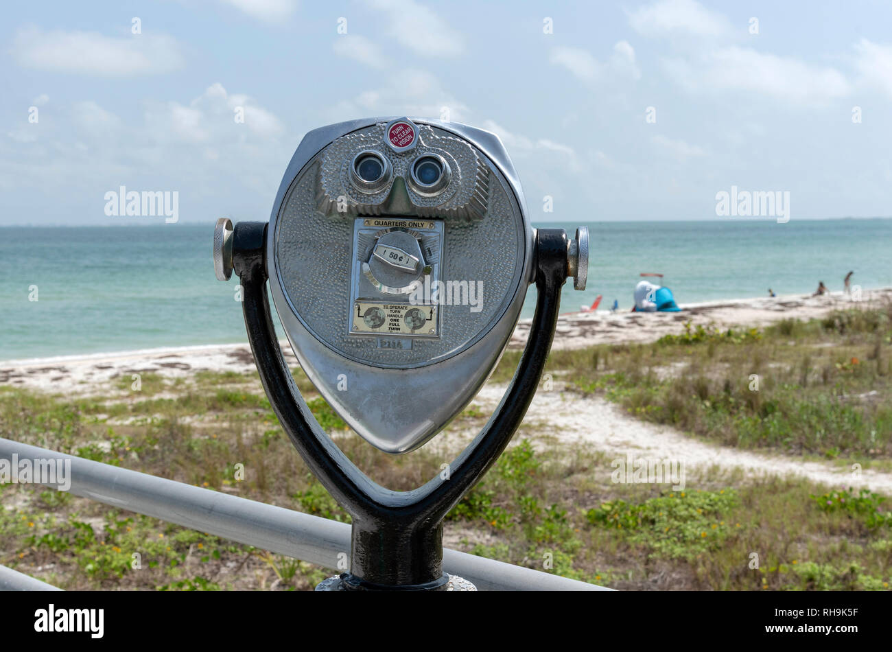 Mullet Key, Fort De Soto Park, Florida, USA. Circa 2018. An orginal set of optical binoculars for public use Stock Photo