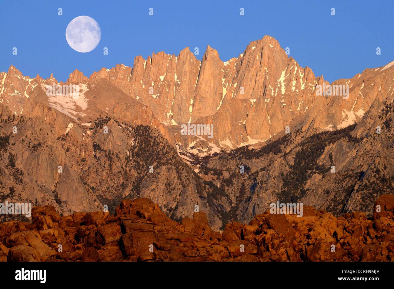 East side of Mt. Whitney in the morning light, Sierra Nevada, California, United States Stock Photo