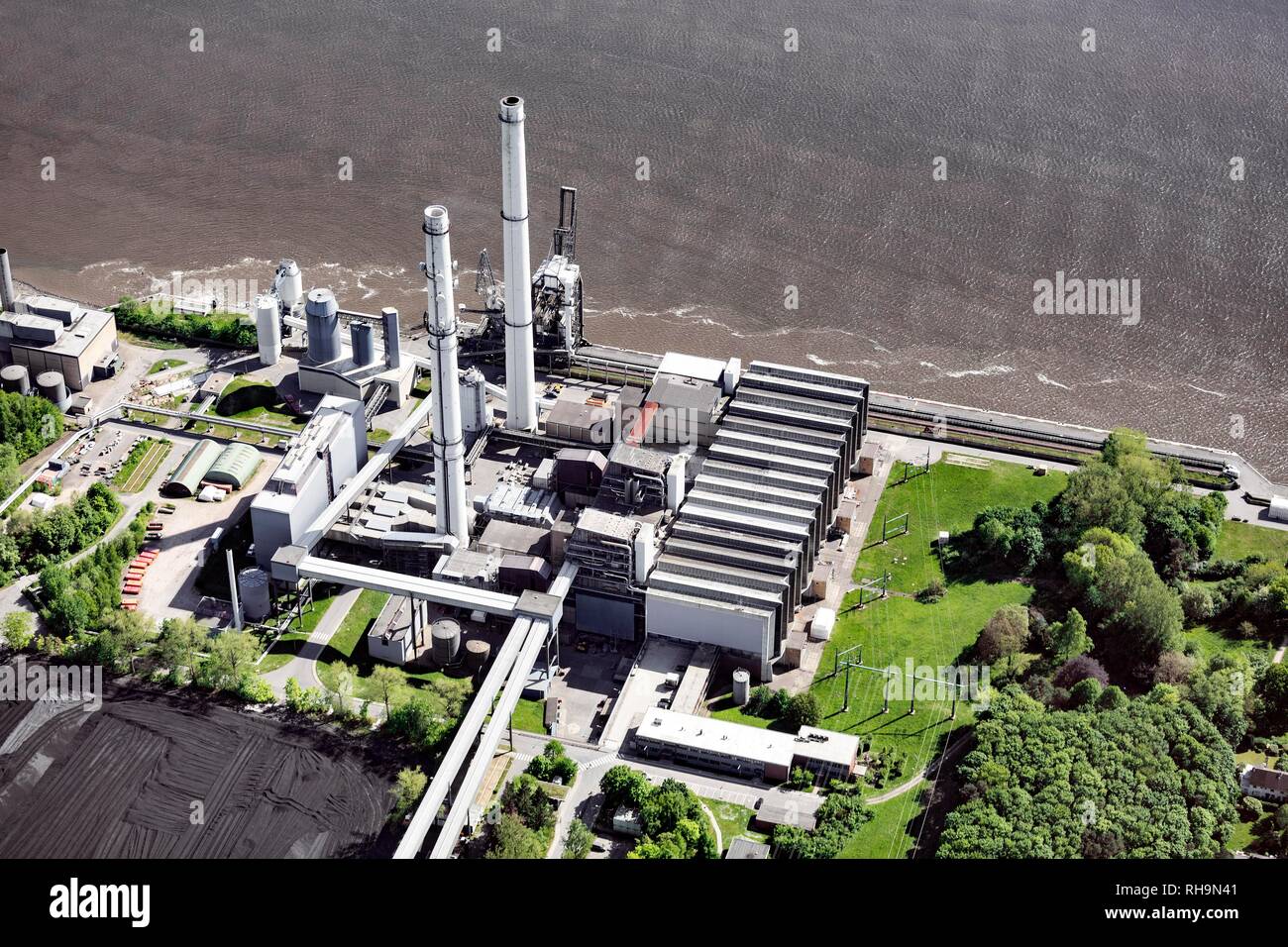 Aerial view, Wedel coal-fired power plant, Schleswig-Holstein, Germany Stock Photo