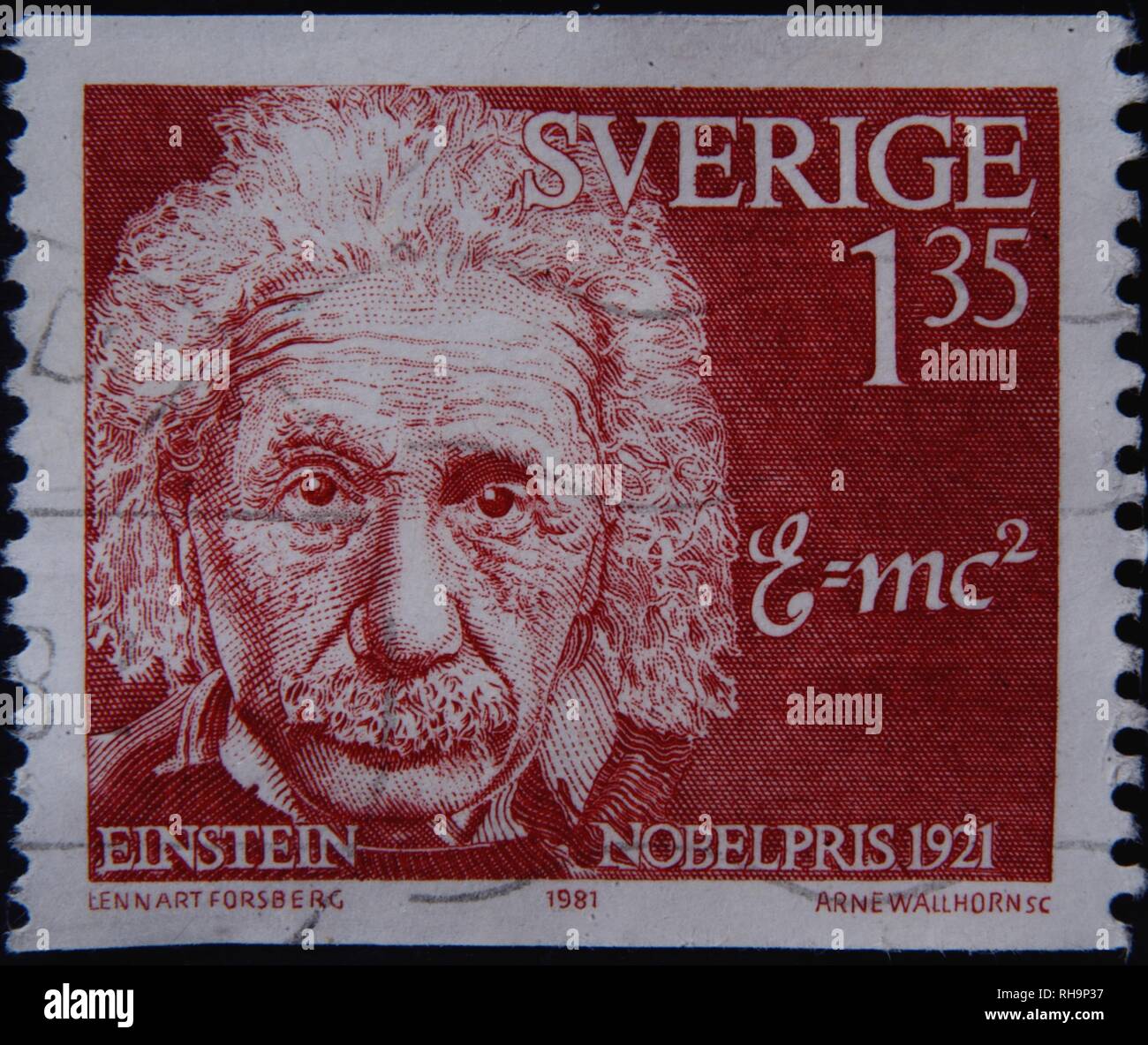 Albert Einstein, a German theoretical physicist, portrait on a Swedish stamp, Sweden Stock Photo