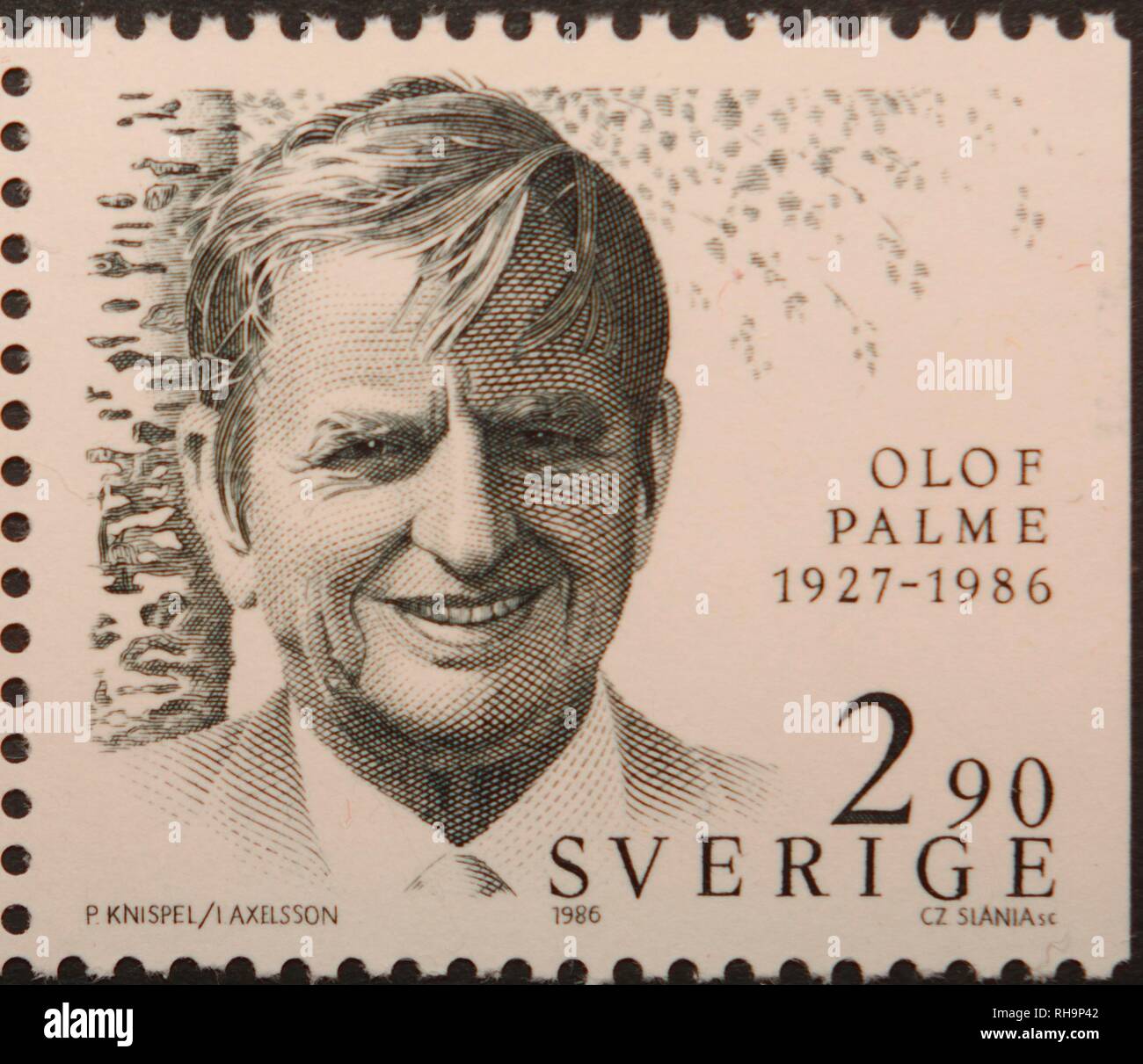 Olof Palme, a Swedish politician and prime minister, portrait on a Swedish stamp, Sweden Stock Photo