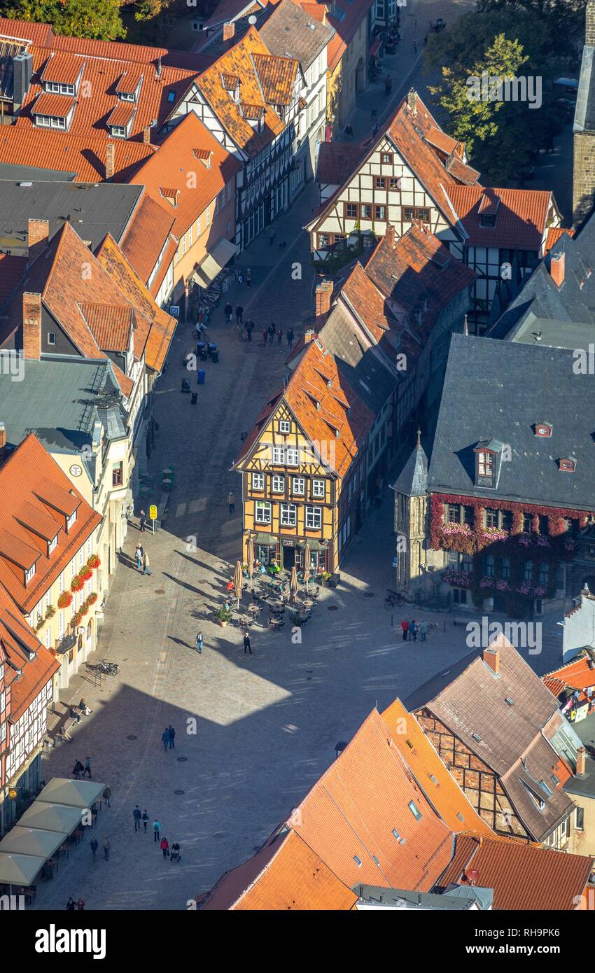 Aerial view, Old Town, Quedlinburg, Saxony-Anhalt, Germany Stock Photo