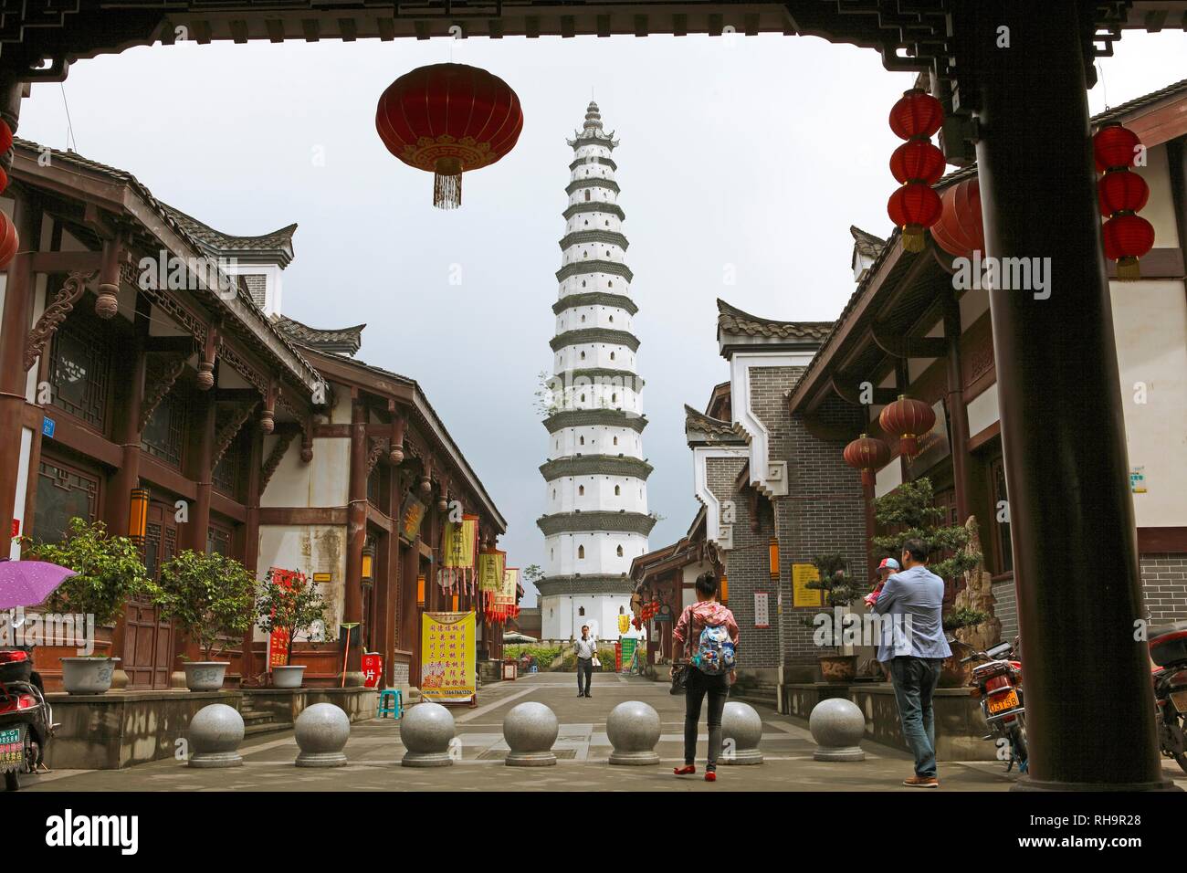 Old pagoda and alley, fishing town Diao Yu Cheng, Chongqing province, China Stock Photo