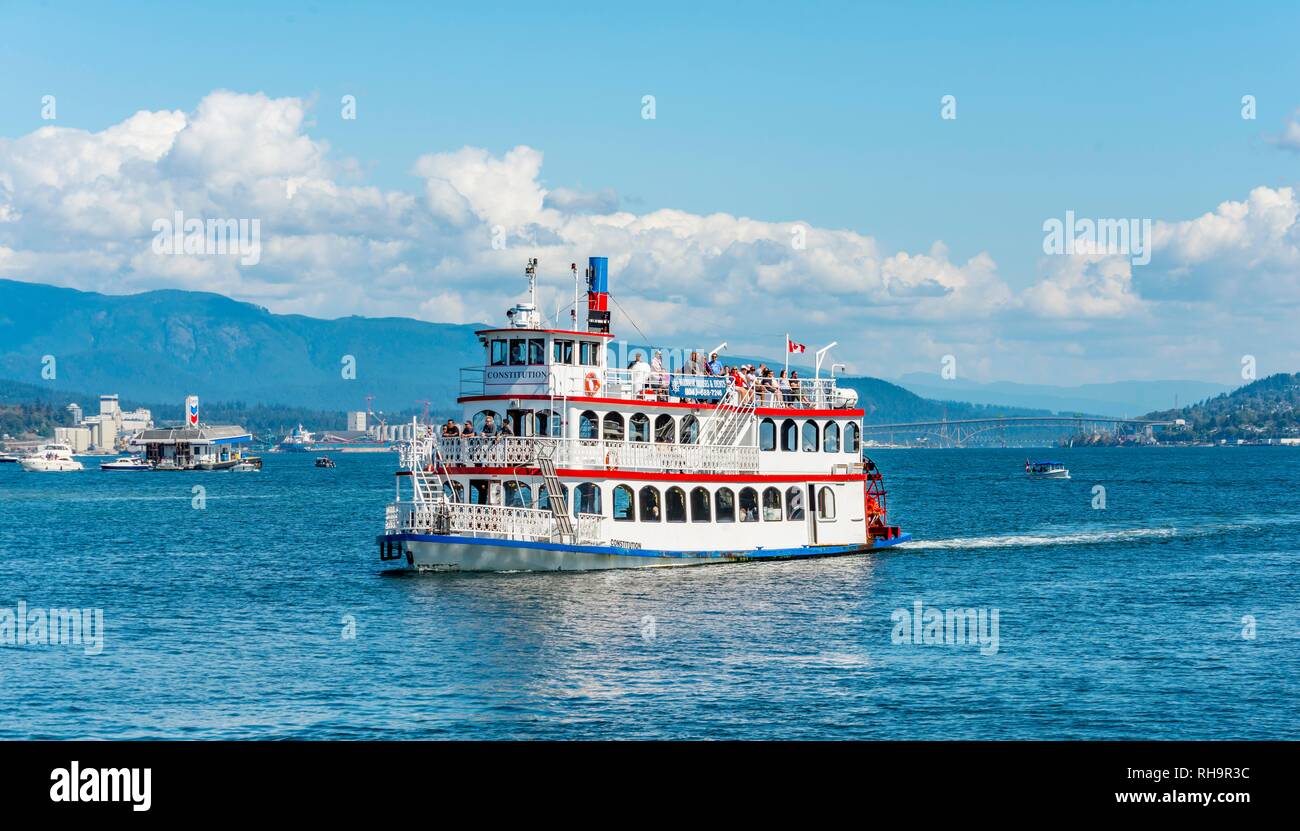 Historic paddle steamer as tourist boat, Coal Harbour, Vancouver, British Columbia, Canada Stock Photo