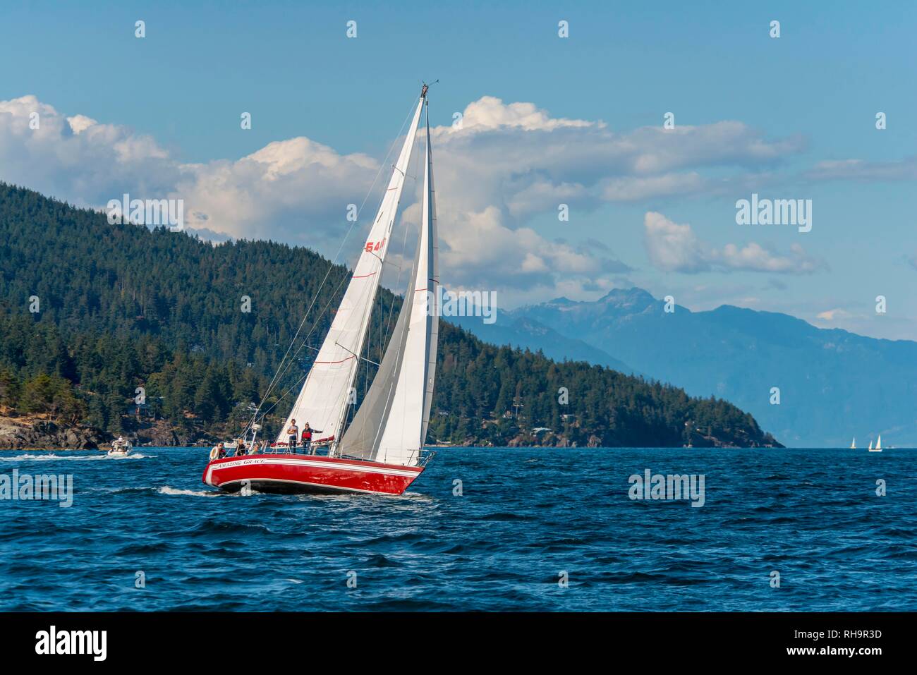 Sailboat on the sea, Howe Sound, near Vancouver, British Columbia, Canada Stock Photo