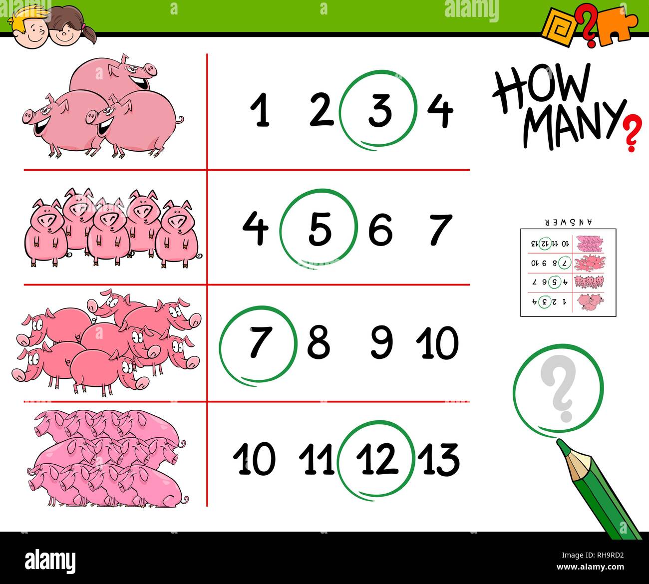 Cartoon Illustration of Educational Counting Activity for Children with ...