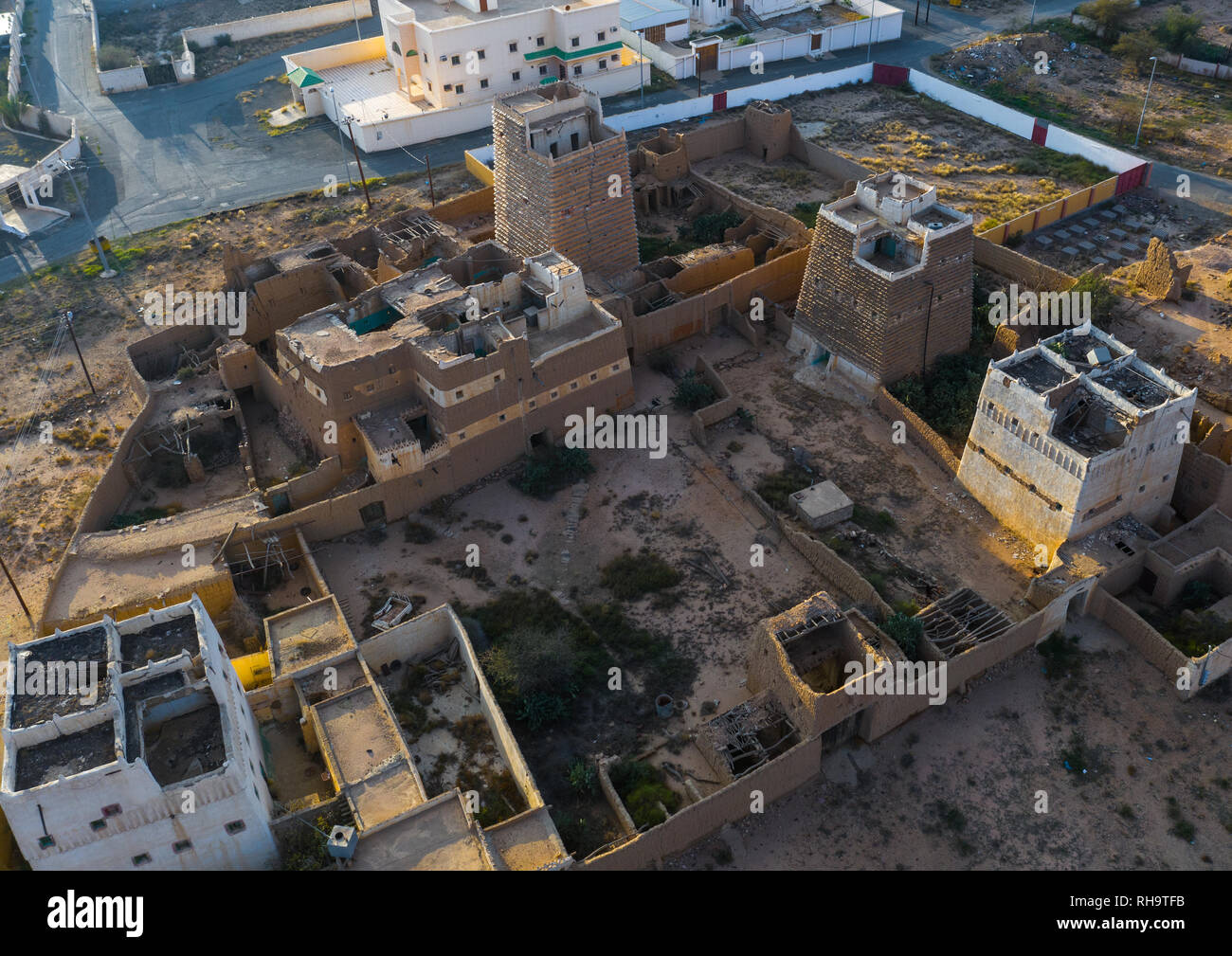 Aerial view of stone and mud houses with slates, Asir province, Ahad ...