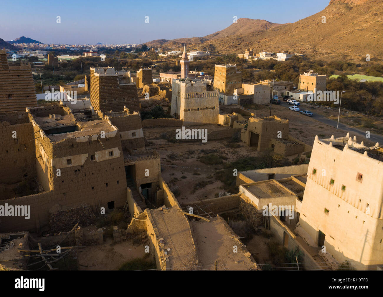 Aerial view of an old village with traditional mud houses, Asir ...