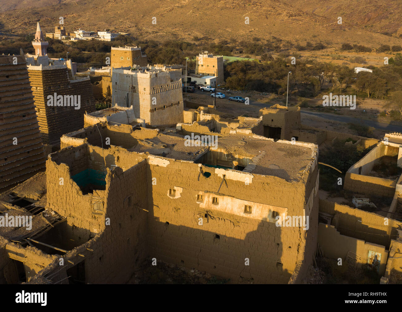Aerial view of an old village with traditional mud houses, Asir ...