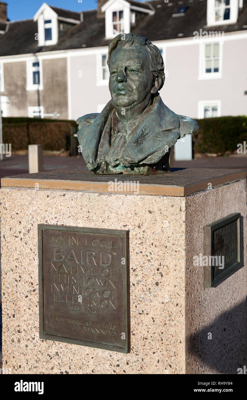 Bronze bust of John Logie Baird, inventor of the television, on West Clyde Street, Helensburgh Stock Photo