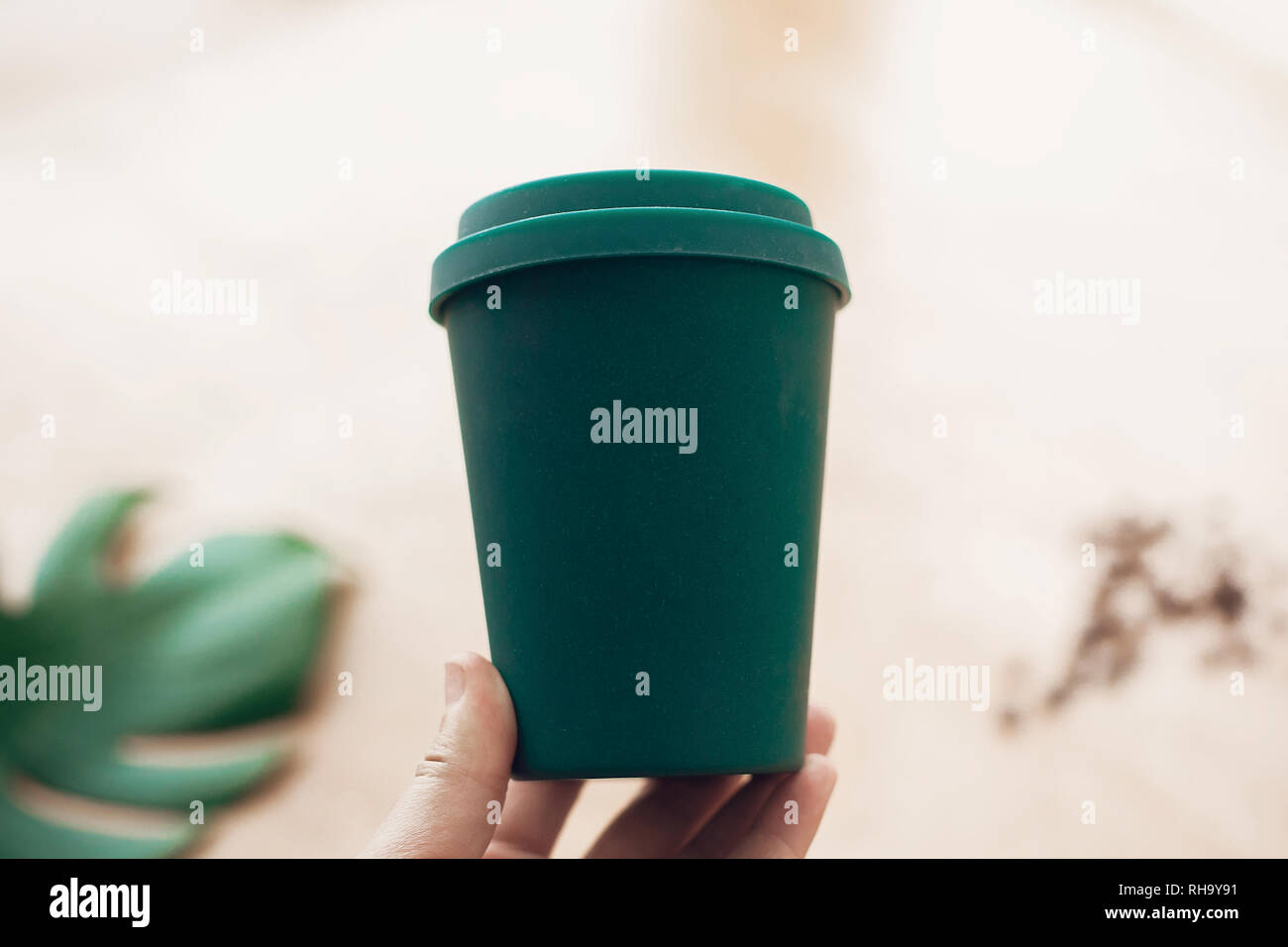 Coffee cup from bamboo fiber, zero waste concept. Ban single use