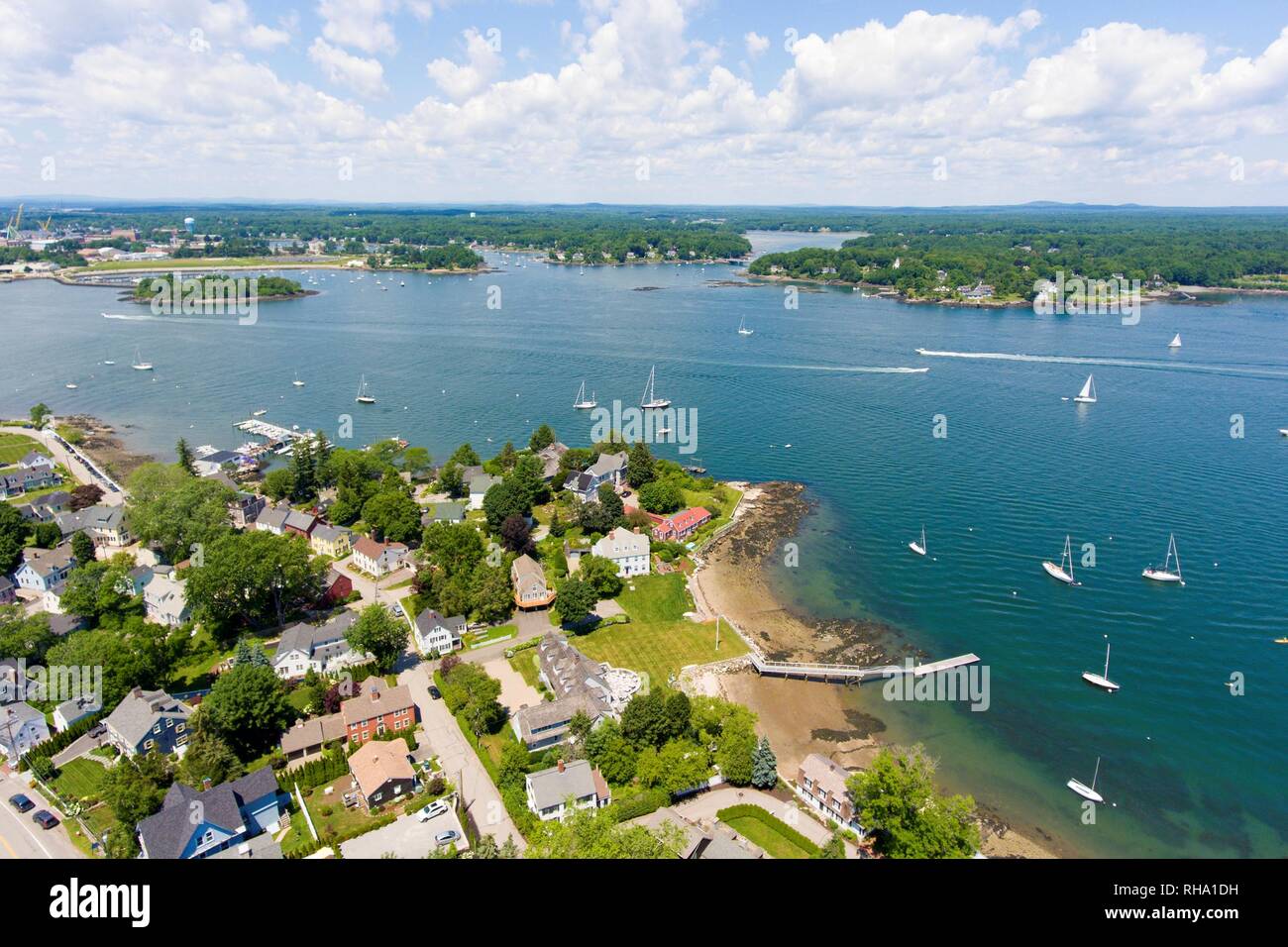 Portsmouth Harbor aerial view in summer, New Castle, New Hampshire, USA ...