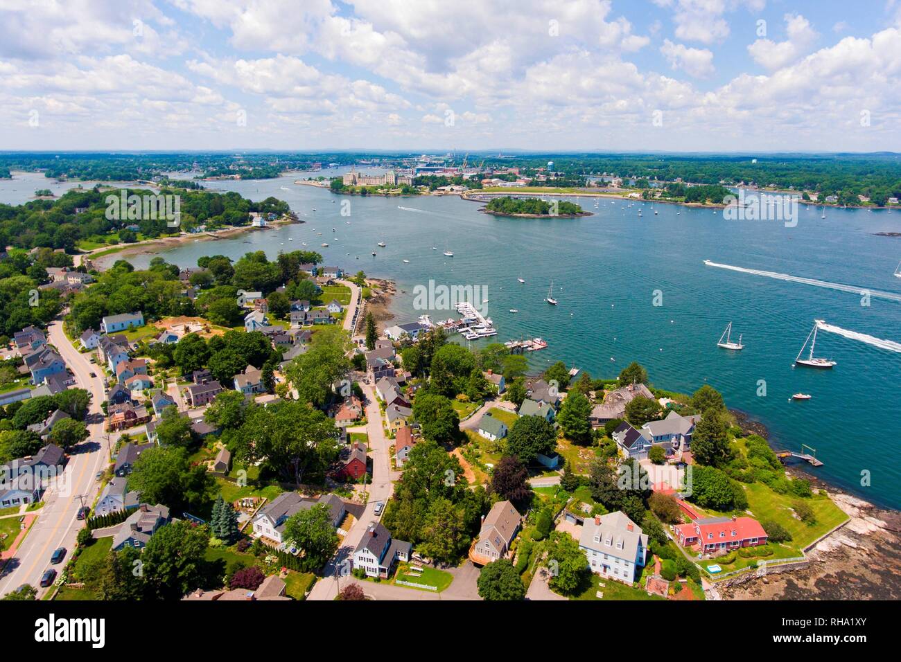 Portsmouth Harbor aerial view in summer, New Castle, New Hampshire, USA ...