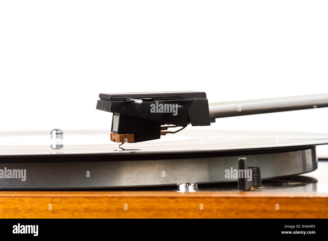 Close up of turntable needle on a vinyl record. Turntable playing vinyl