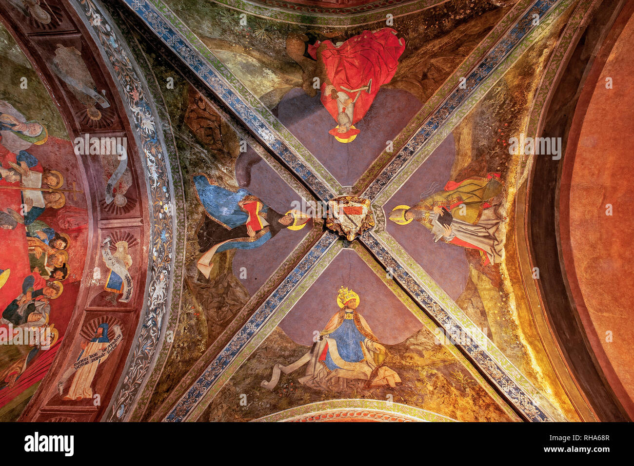 Italy Valle d'Aosta Issogne the Castle Chapel  -Vault The doctors of the church Stock Photo